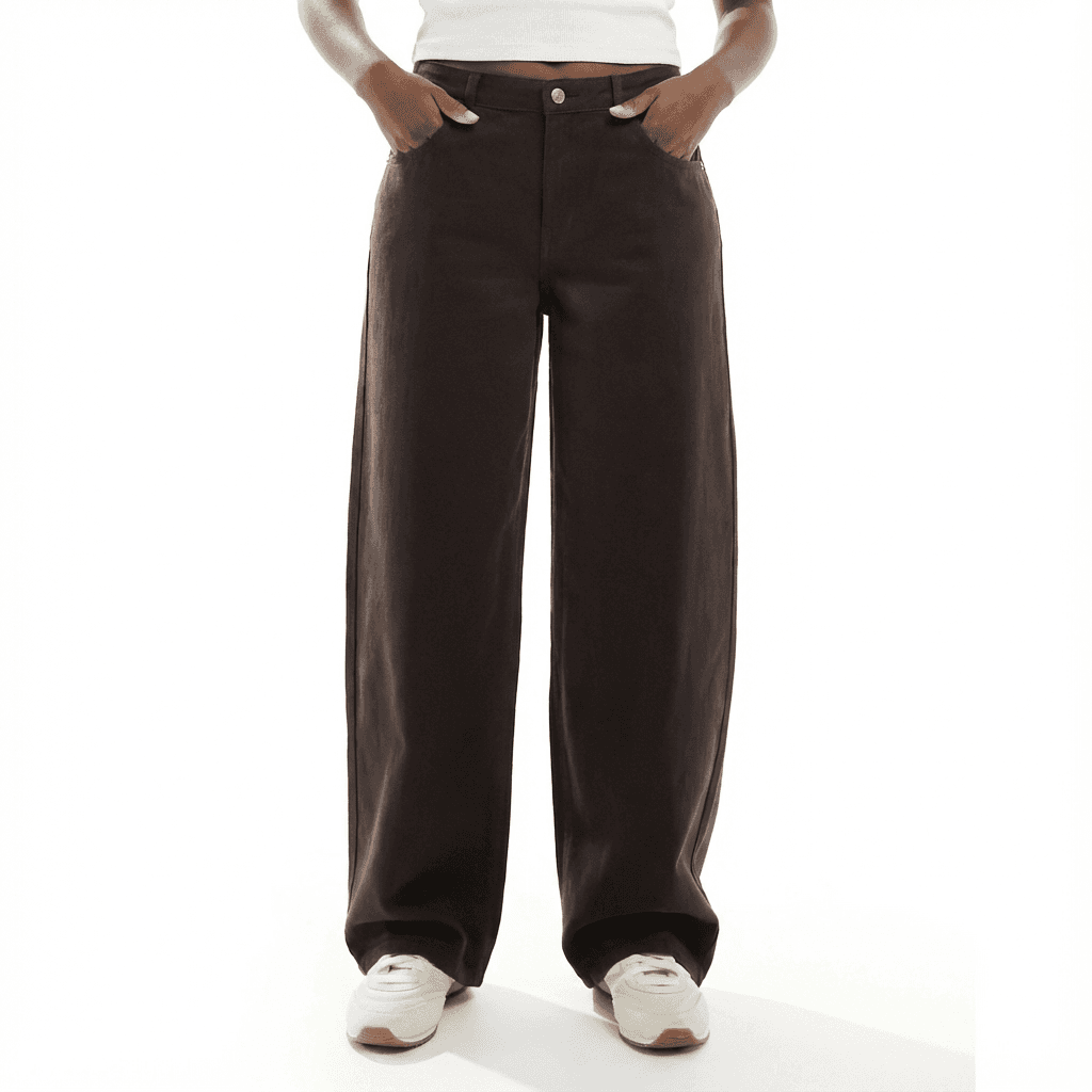 Jean bouffant taille haute marron